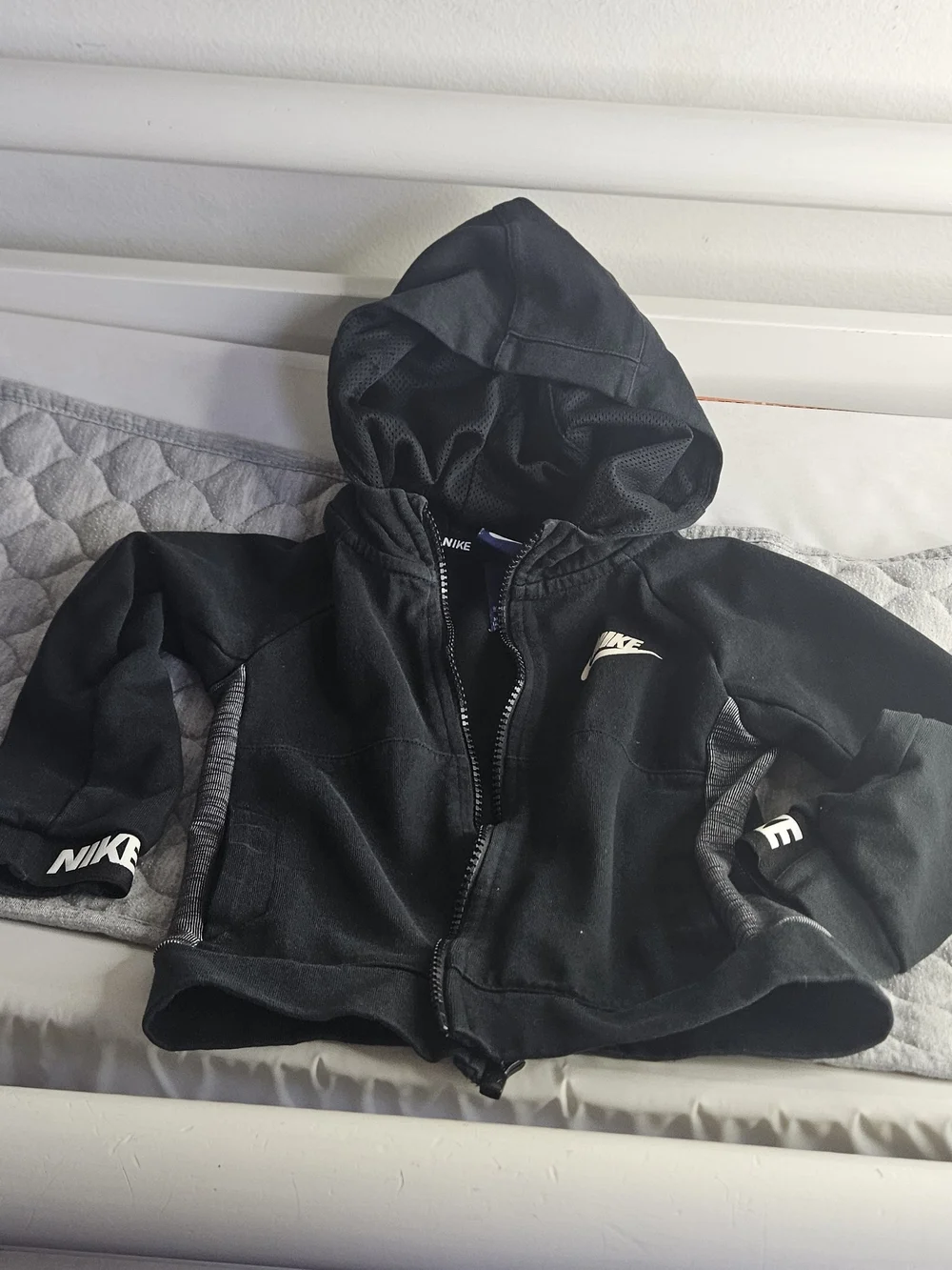 Nike Black Hooded Zip Jacket with Gray Panels